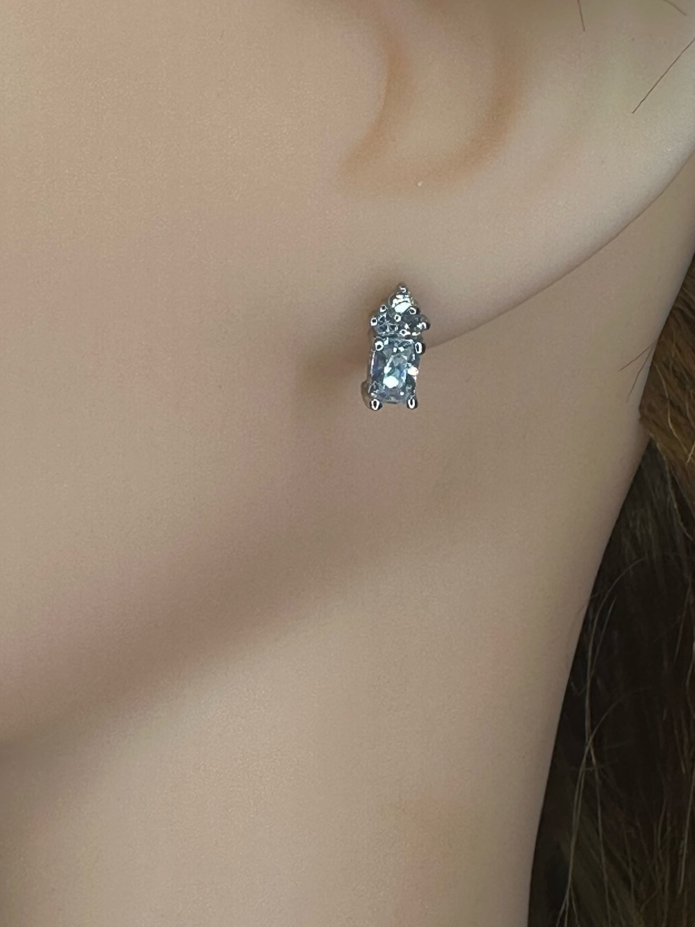 Silver Cubic Zirconia Baguette & Round Stud Earrings • Elegant Sparkle